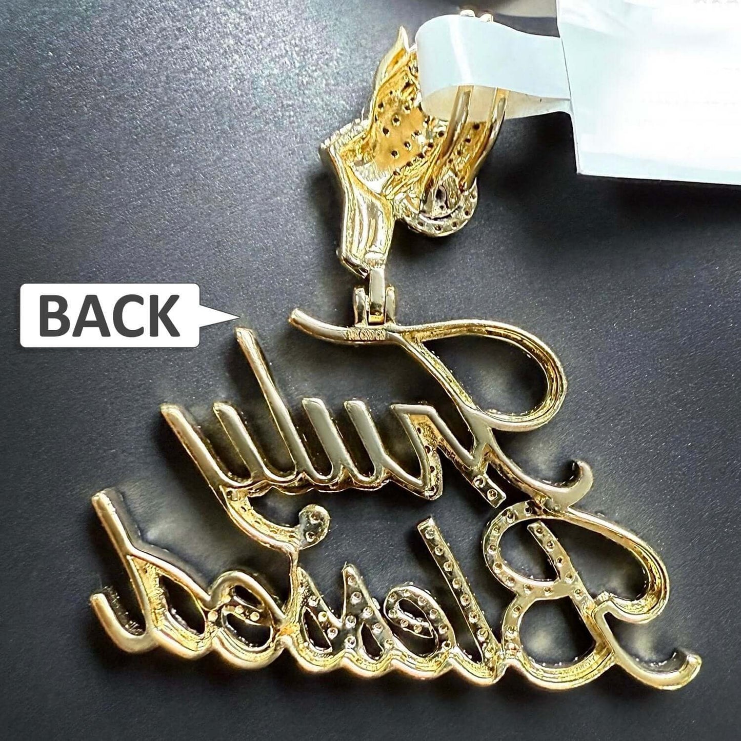 1CTW Real Diamond 10K Yellow Gold Praying Hands Truly Blessed Pendant 1.5"