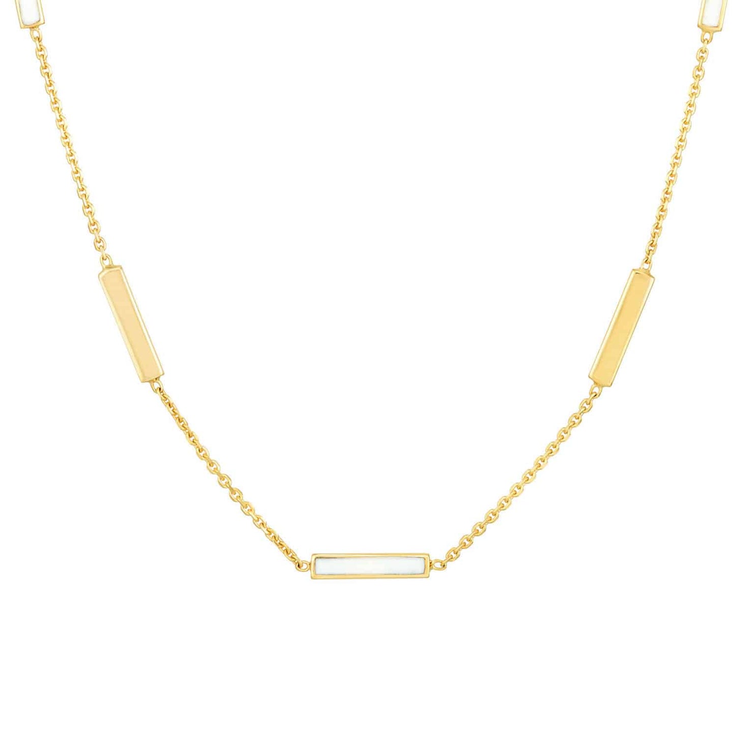 14K Gold Alternating Turquoise Enamel Bar Station Cable Necklace 18"