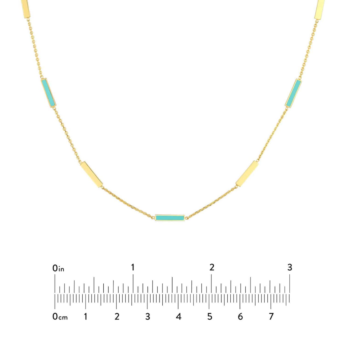 14K Gold Alternating Turquoise Enamel Bar Station Cable Necklace 18"