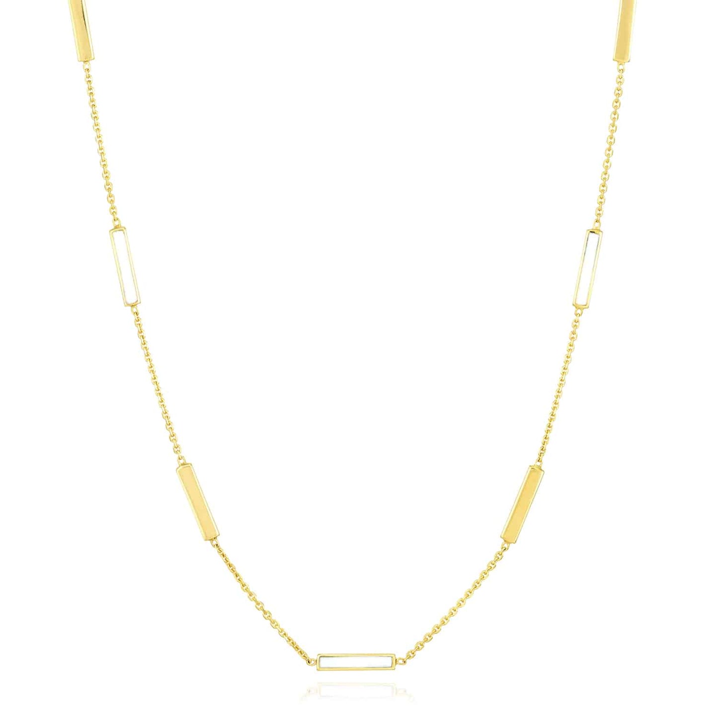 14K Gold Alternating Turquoise Enamel Bar Station Cable Necklace 18"