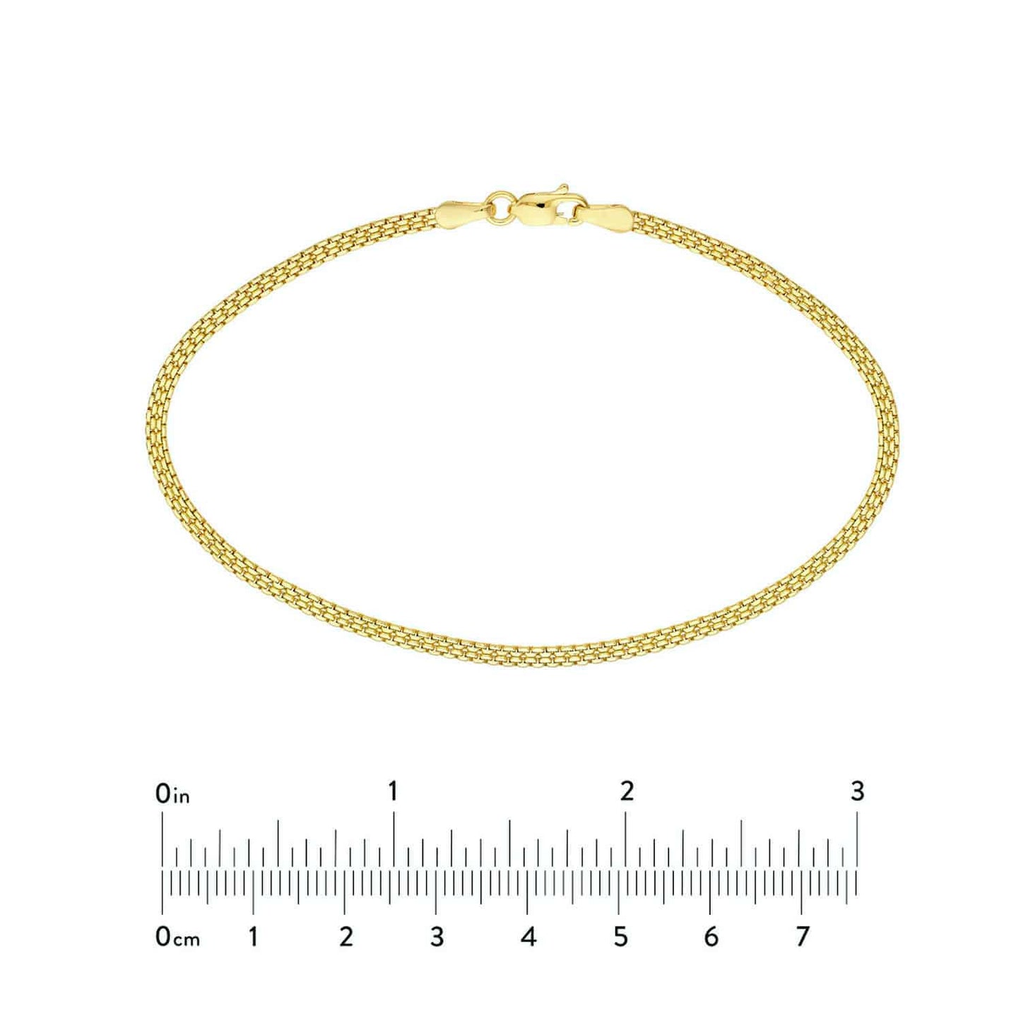 14K Yellow Gold 2.5mm Diamond-Cut Box Bismark Bracelet 7.5"