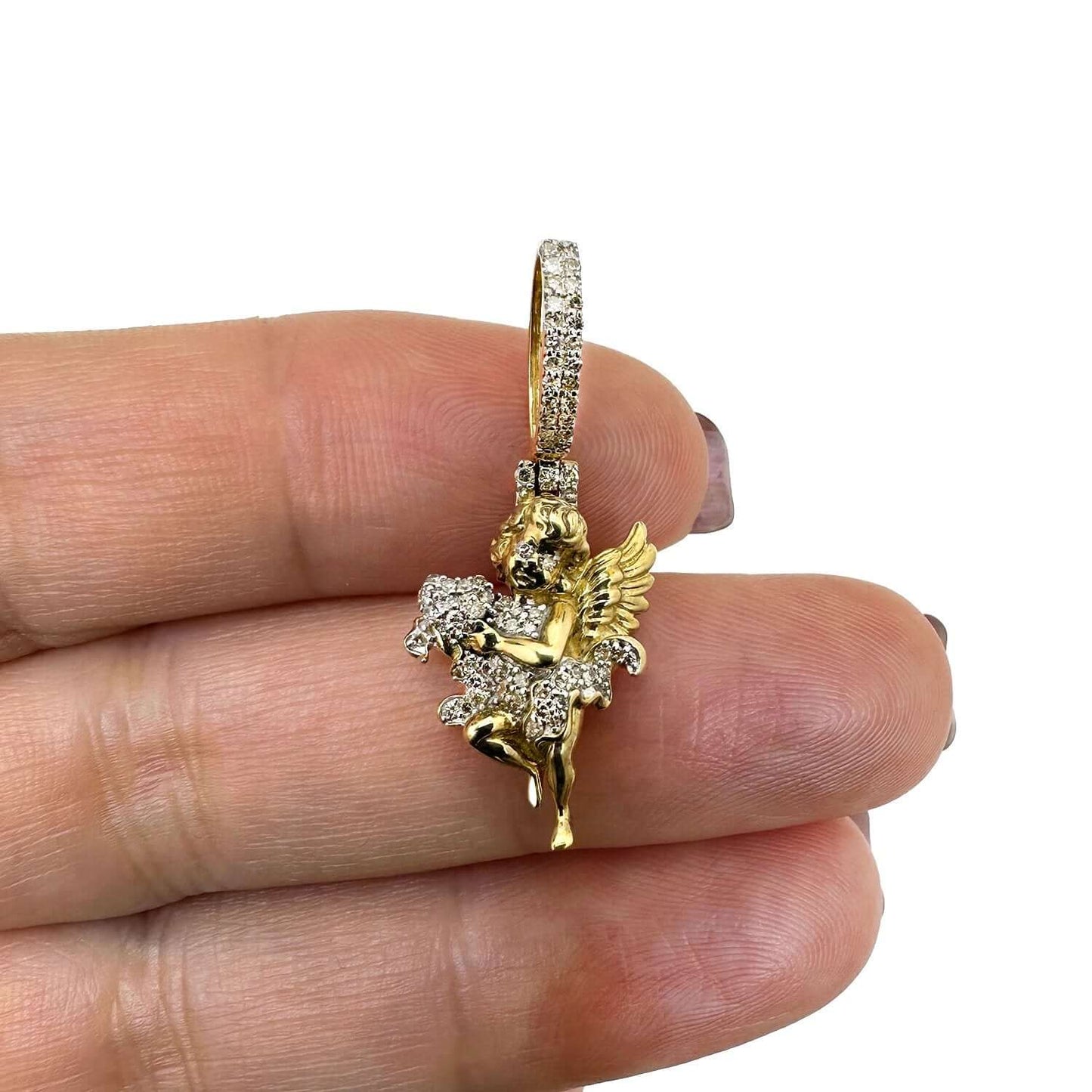 0.43CTW Natural Diamond 10K Yellow Gold Angel Pendant 0.8"