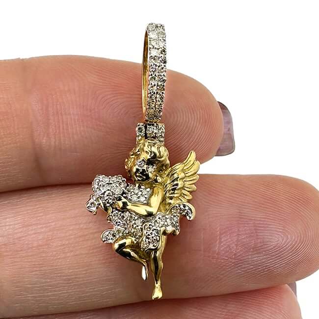 0.43CTW Natural Diamond 10K Yellow Gold Angel Pendant 0.8"