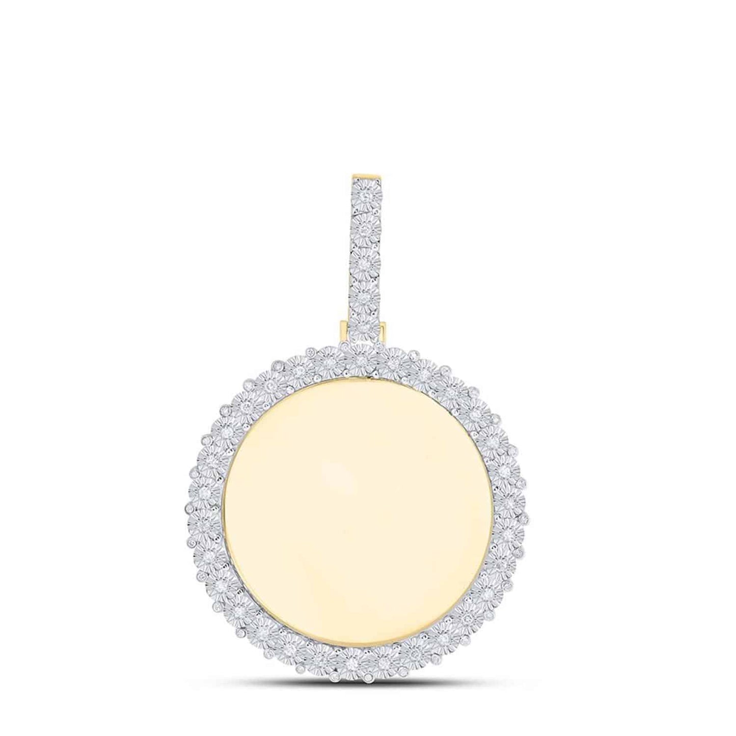 0.65CTW Real Diamond 10K Yellow Gold Picture Photo Memory Round Pendant 1.8"