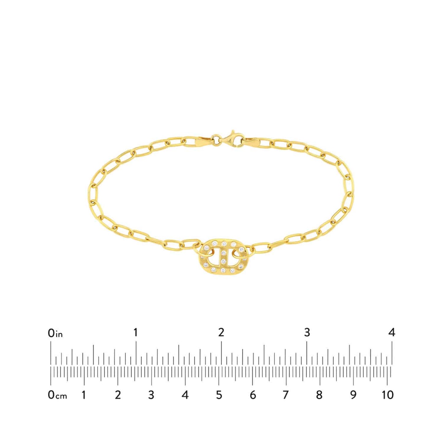 0.21CTW Real Diamond 14K Gold Yellow Charm Oval Link Charm Bracelet 7.5"