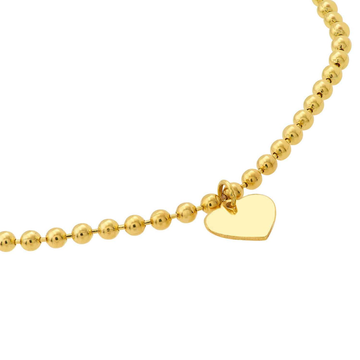 Engravable 14K Gold Yellow Personalized Ball Beaded Dangle Heart Bracelet 7.5"