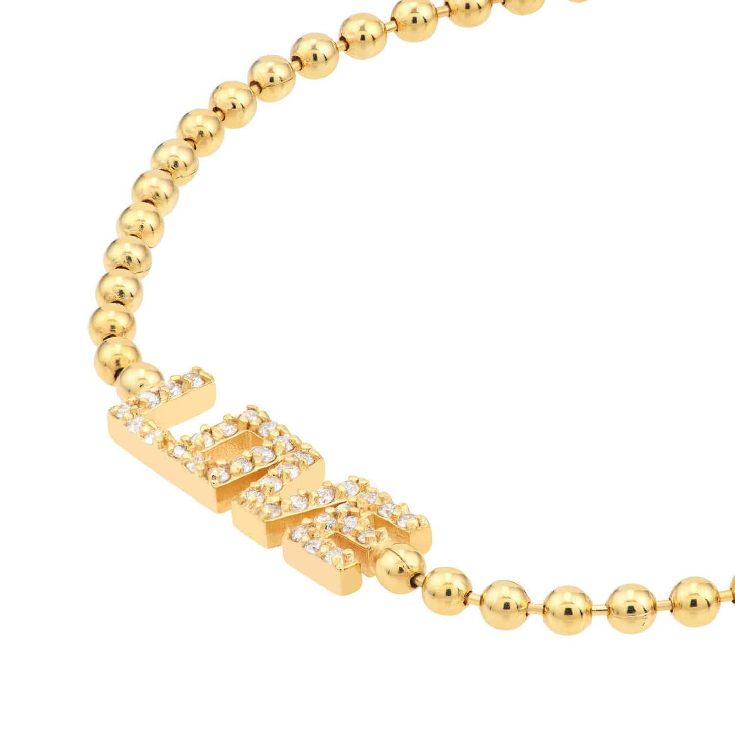 0.15CTW Real Diamond 14K Gold Ball Beaded LOVE Station Bracelet 7.5"