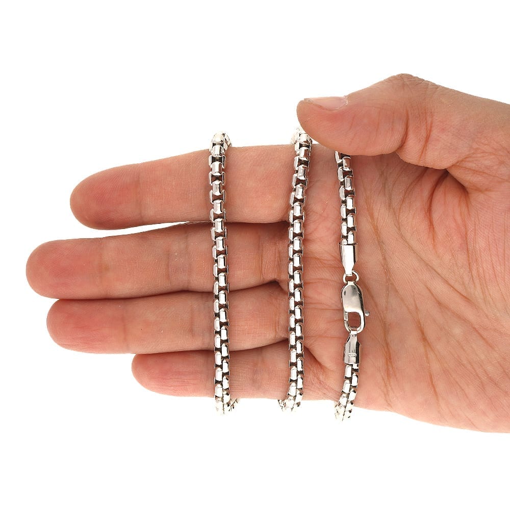 14K Real Gold White 5mm Solid Round Box Chain Necklace 22" 24" 26" 28"