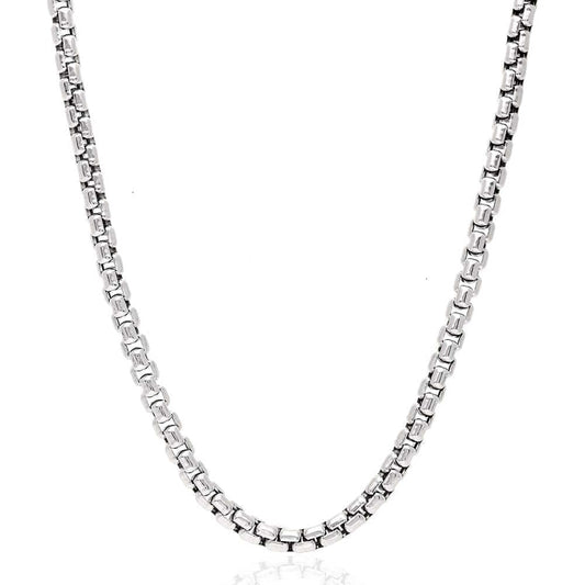 14K White Gold 5mm Round Box Chain (Solid Links) 22"-28"