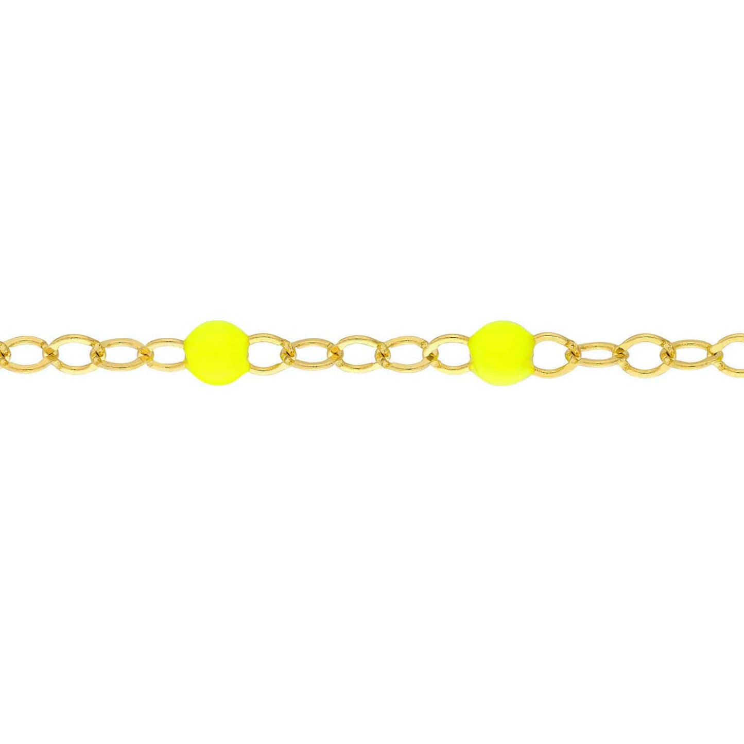 14K Gold Neon Yellow Pink Enamel Bead Piatto Cable Bracelet 6.5"-7.5" Adj