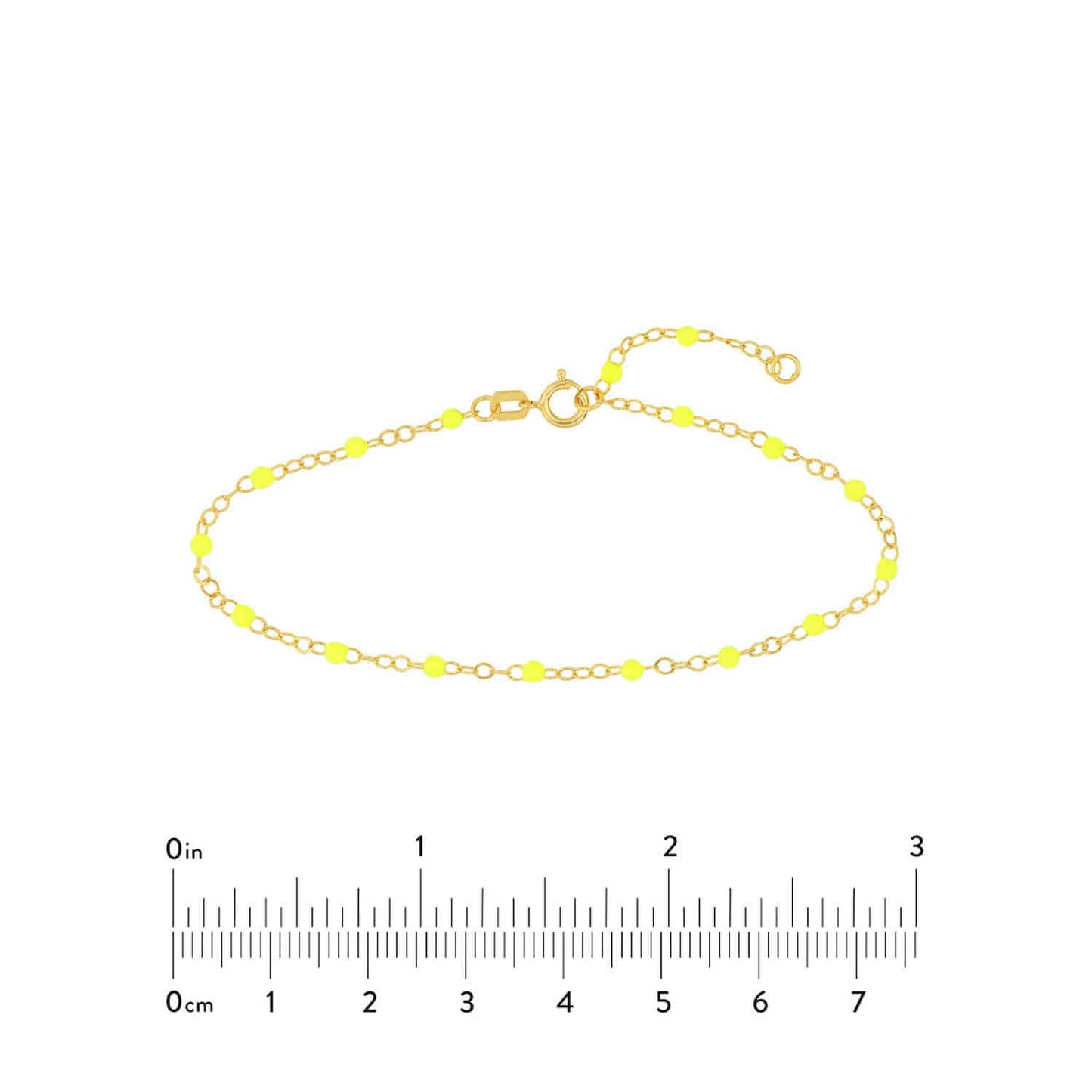 14K Gold Neon Yellow Pink Enamel Bead Piatto Cable Bracelet 6.5"-7.5" Adj