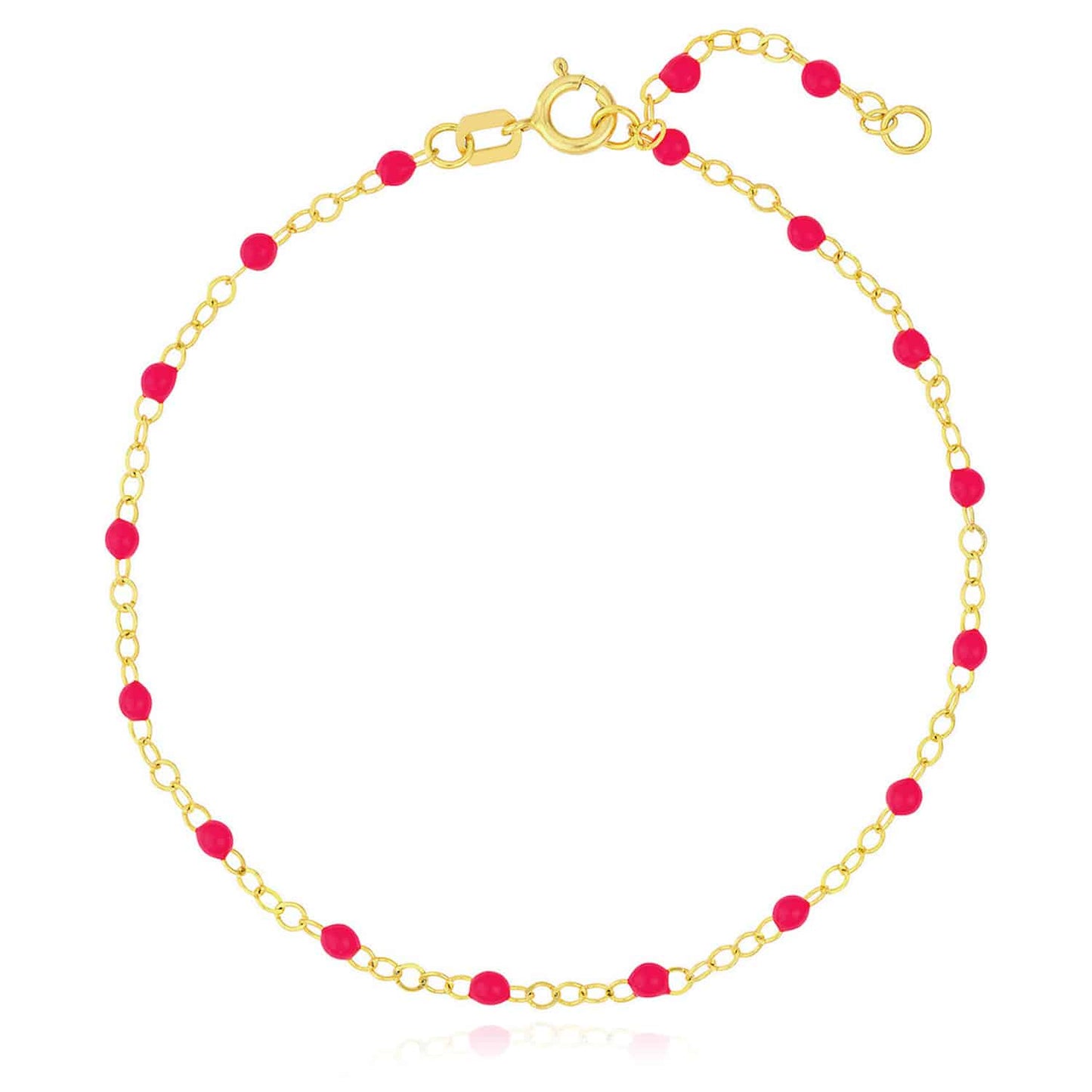 14K Gold Neon Yellow Pink Enamel Bead Piatto Cable Bracelet 6.5"-7.5" Adj
