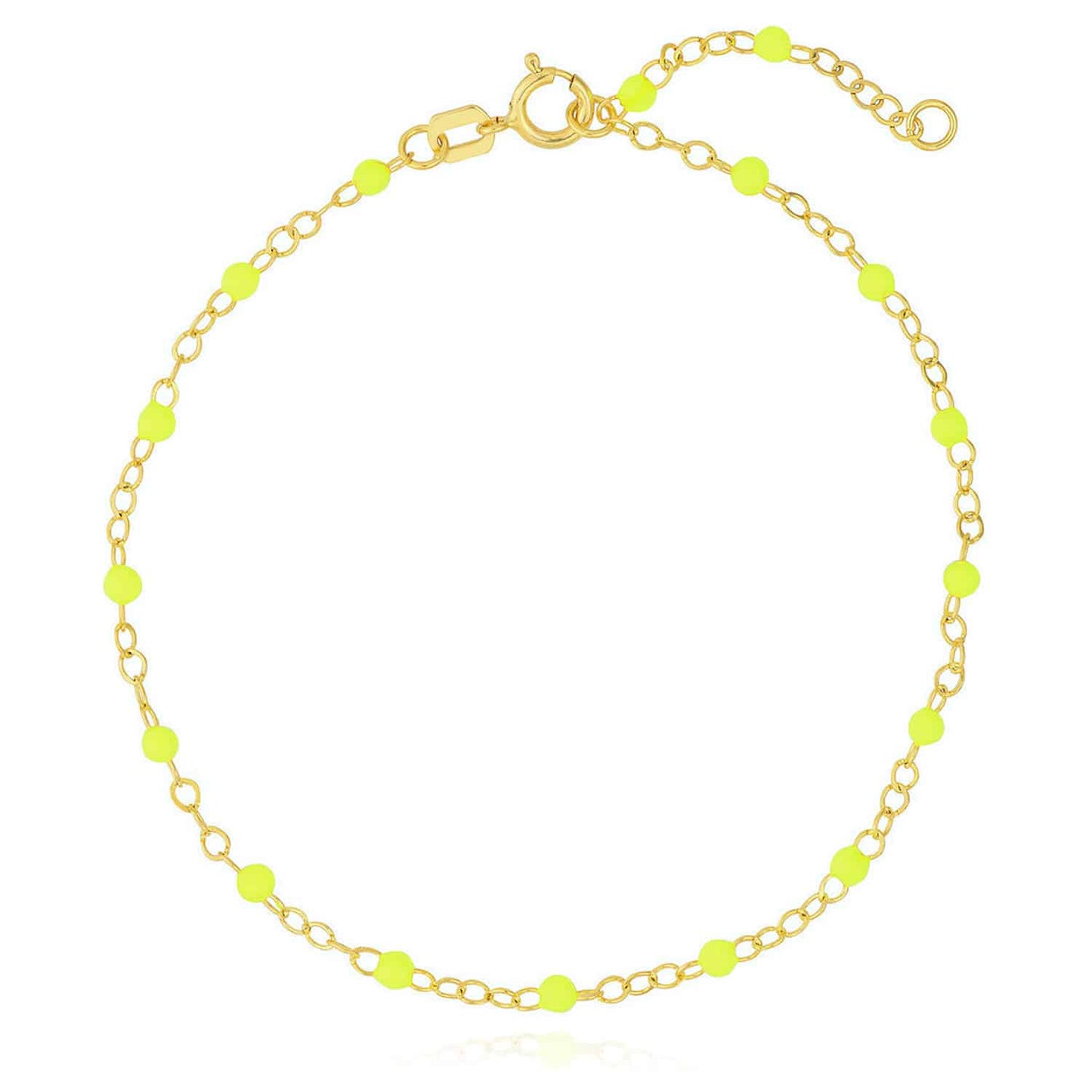 14K Gold Neon Yellow Pink Enamel Bead Piatto Cable Bracelet (Hollow) 6.5" - 7.5" Adjustable - WJD Exclusives