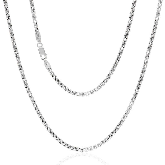 14K White Gold 2.5mm Round Box Chain (Solid Links) 18"-24"