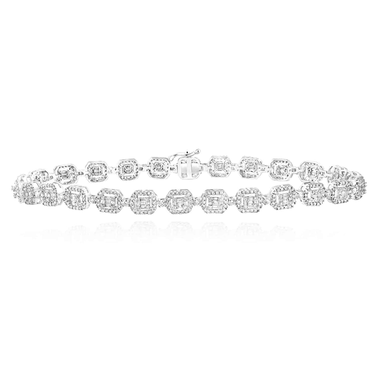 3CTW Real Diamond 10K Gold Yellow White Baguette Geometric Bracelet 8.5"