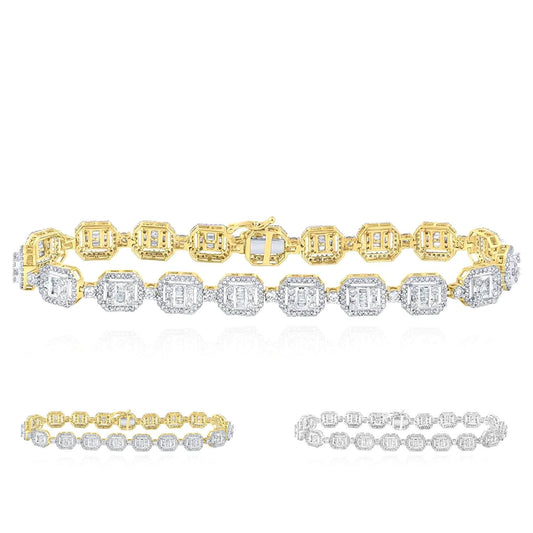 4.50CTW Natural Diamond 10K Yellow White Gold Baguette Geometric Bracelet (Solid Links) 8.5"