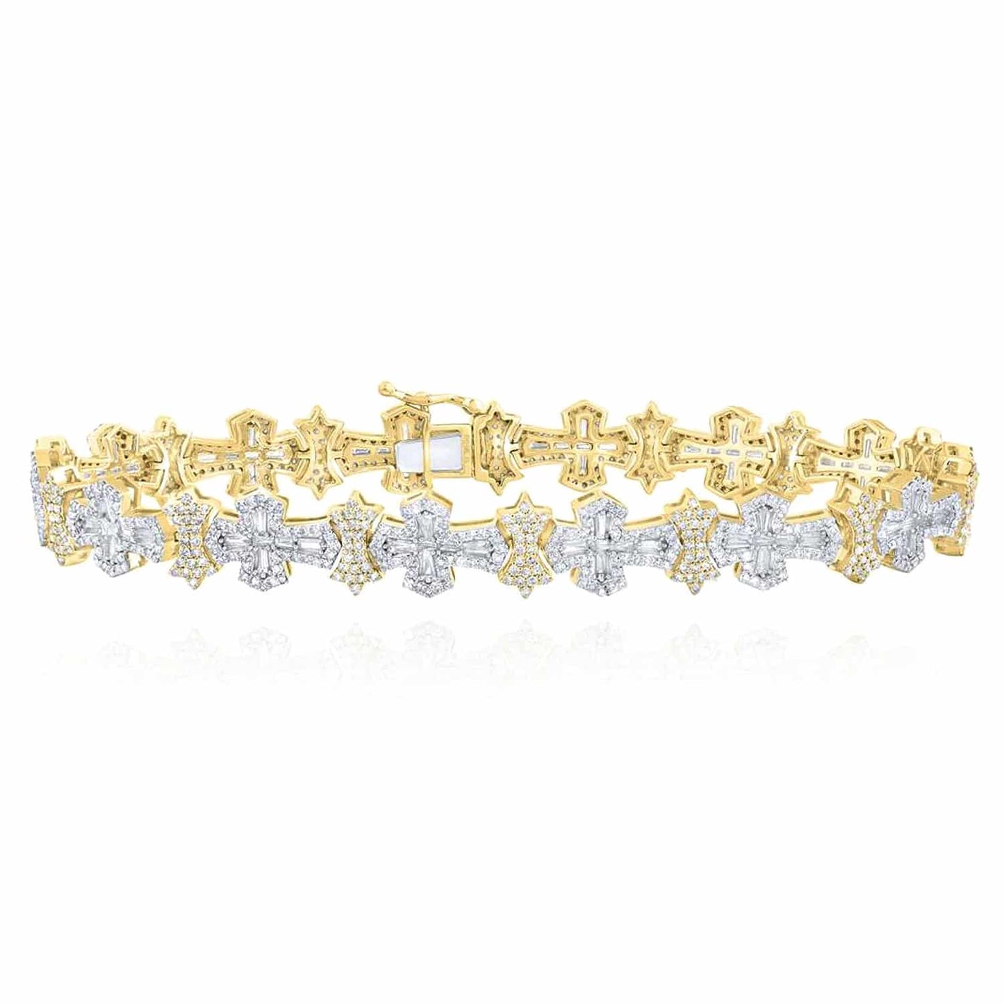5CTW Real Diamond 10K Gold Yellow 11mm Cross Bracelet 8.5"