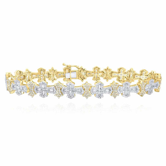 5CTW Natural Diamond 10K Yellow Gold 11mm Cross Bracelet (Solid Links) 8.5"