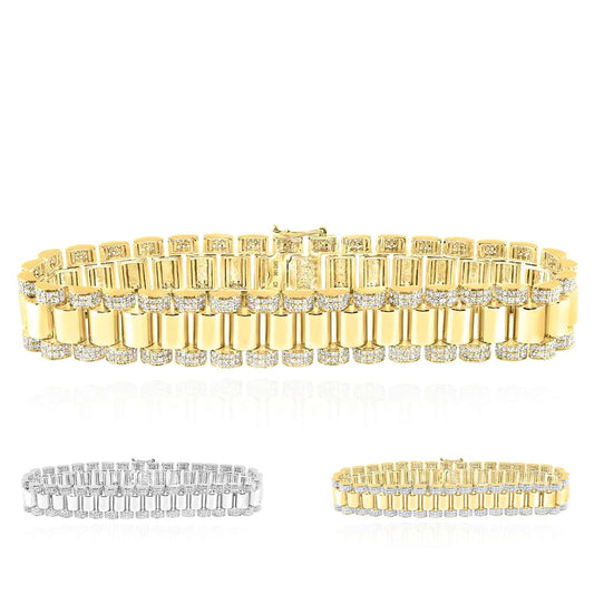 4.30CTW Natural Diamond 10K Yellow White Gold 13.5mm Jubilee Bracelet (Solid Links) 8.5"