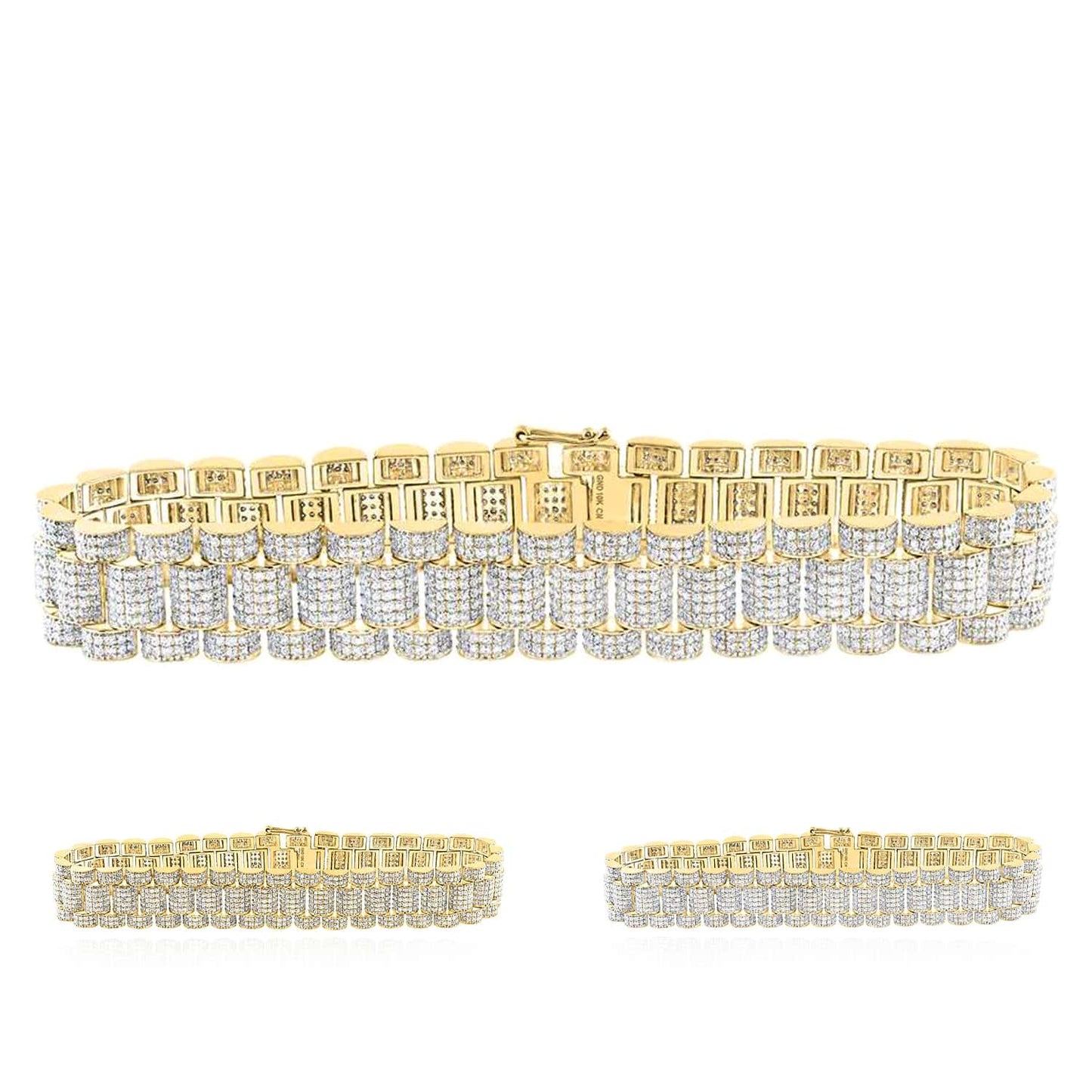 8.85CTW Real Diamond 10K Gold Yellow 2-Tone Pave 13.5mm Jubilee Bracelet 8.5"