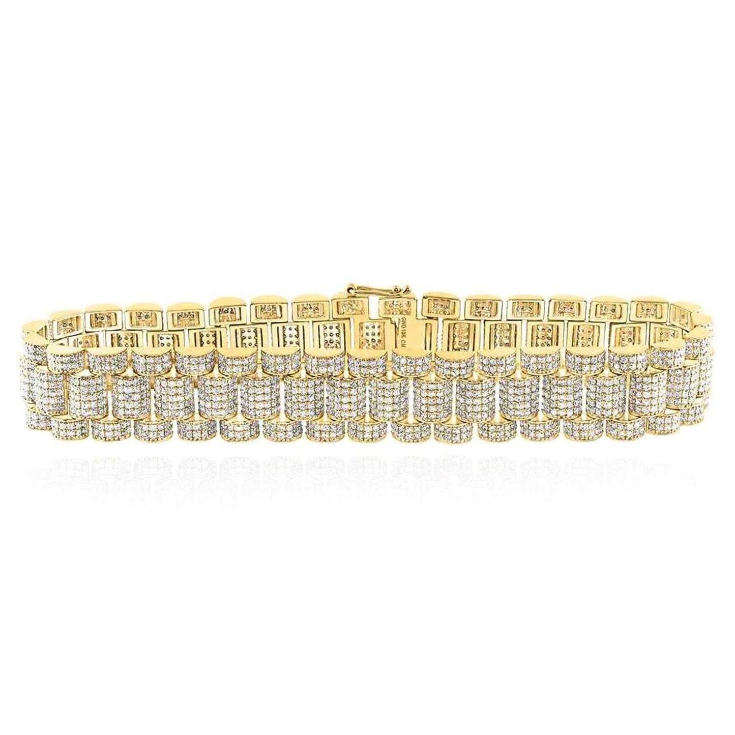 8.85CTW Real Diamond 10K Gold Yellow 2-Tone Pave 13.5mm Jubilee Bracelet 8.5"