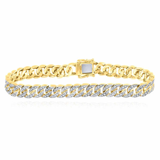 1.75CTW Natural Diamond 10K Yellow Gold Pave 8mm Miami Cuban Bracelet (Solid Links) 8.5"