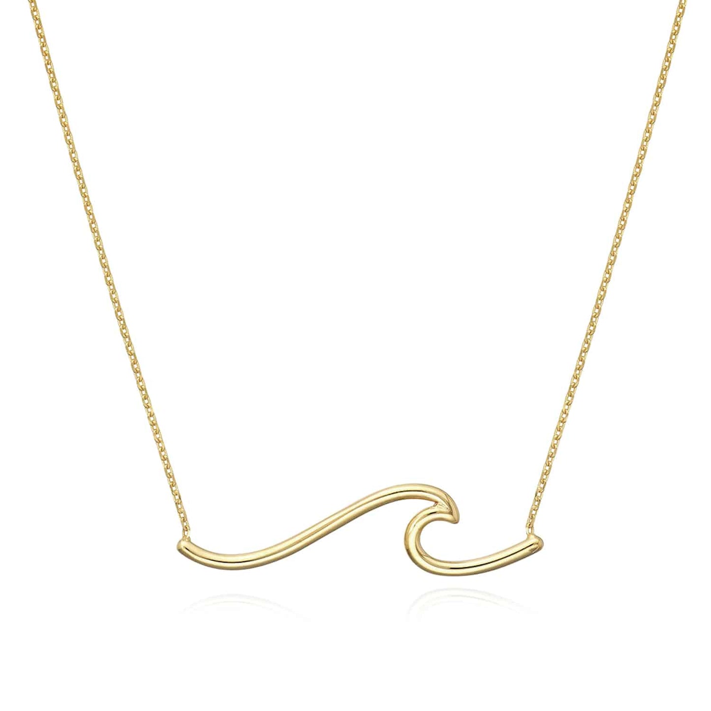 14K Yellow Gold White Wave Symbol Necklace 16"-18" Adjustable