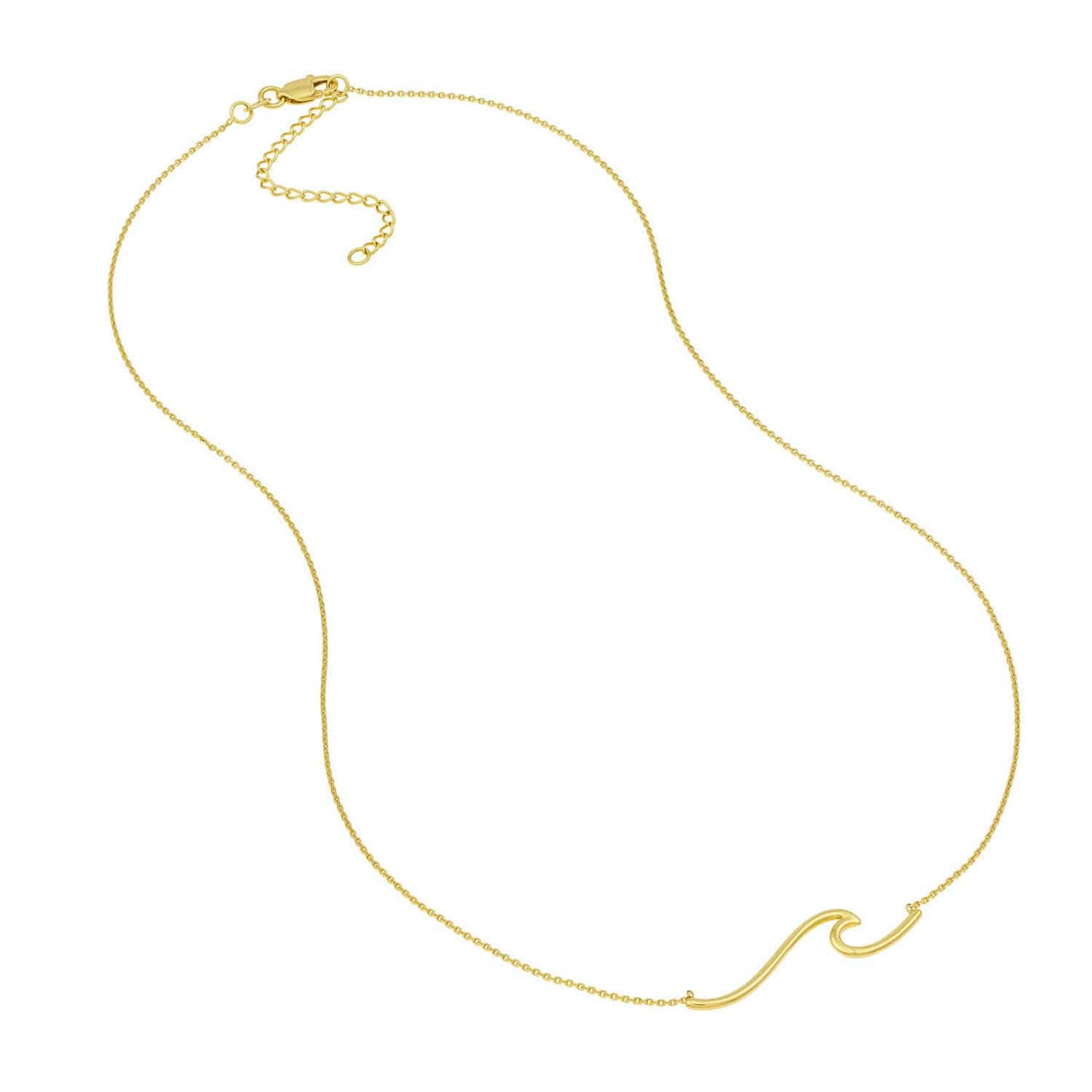 14K Yellow Gold White Wave Symbol Necklace 16"-18" Adjustable