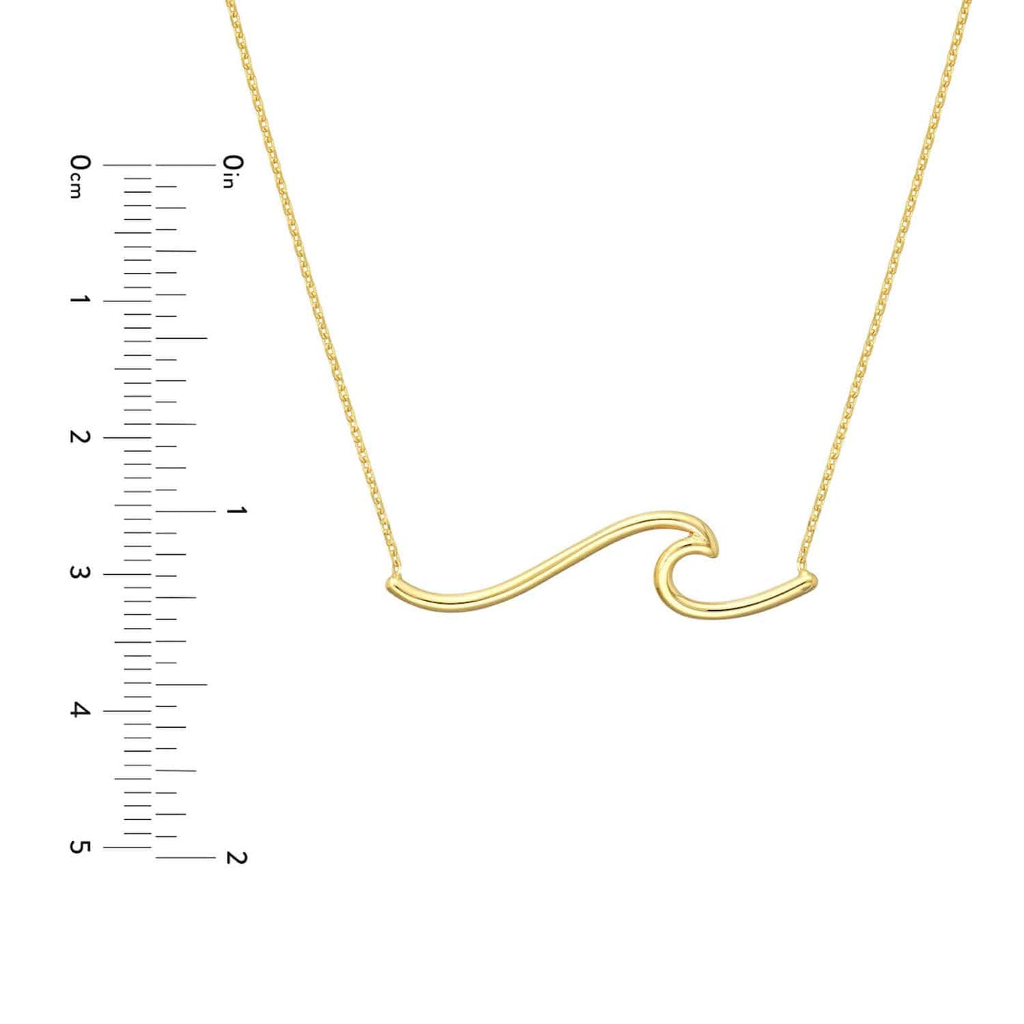 14K Yellow Gold White Wave Symbol Necklace 16"-18" Adjustable