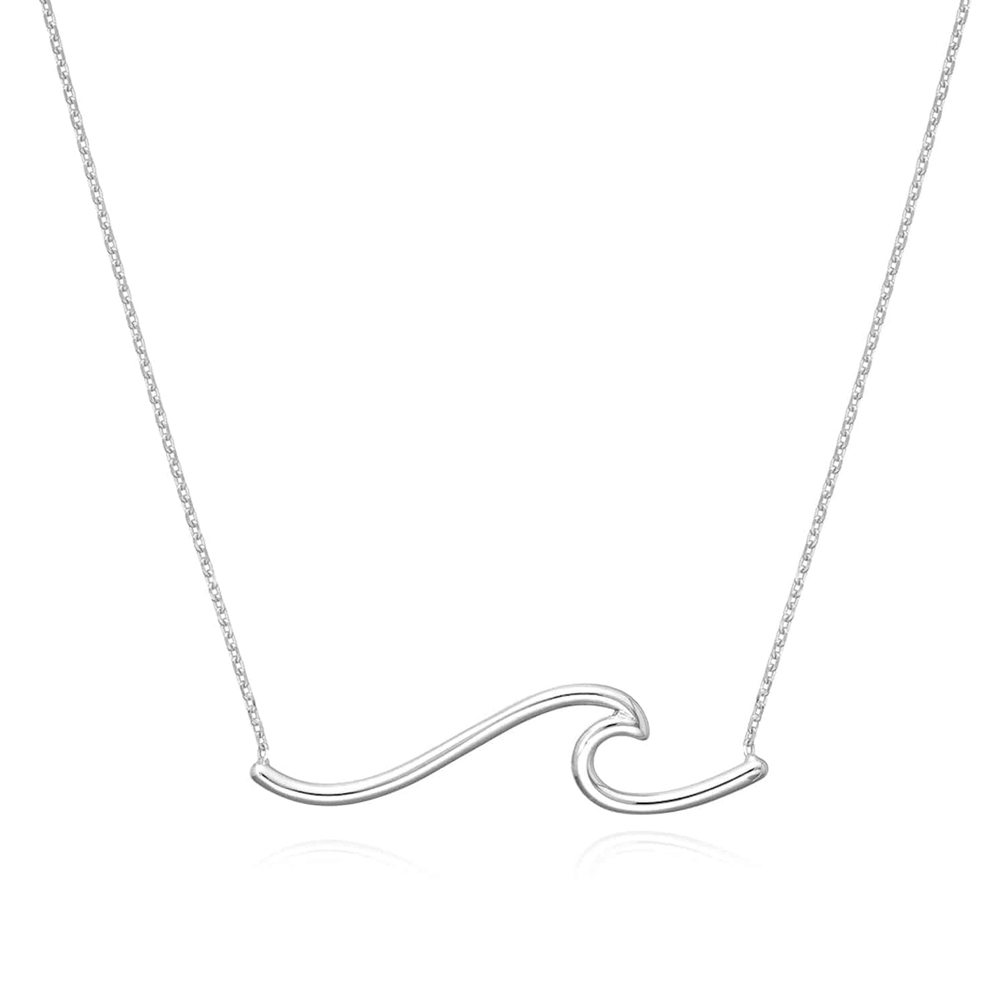 14K Yellow Gold White Wave Symbol Necklace 16"-18" Adjustable