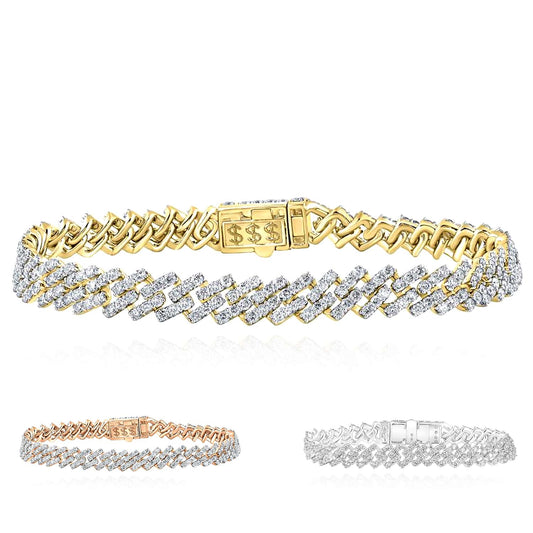 7.60CTW Natural Diamond 10K White Rose Gold Pave 8.5mm Miami Cuban Bracelet (Solid Links) 8.5"