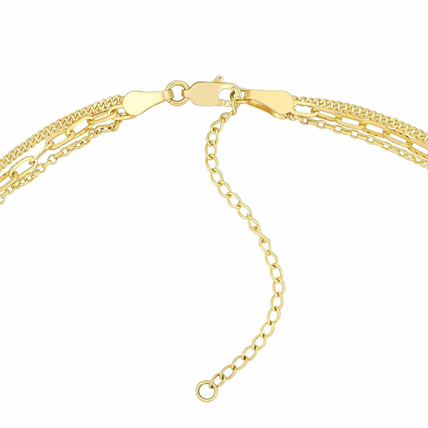 14K Gold Rolo Paper Clip Curb Chain Triple Layered Necklace 16"-18"