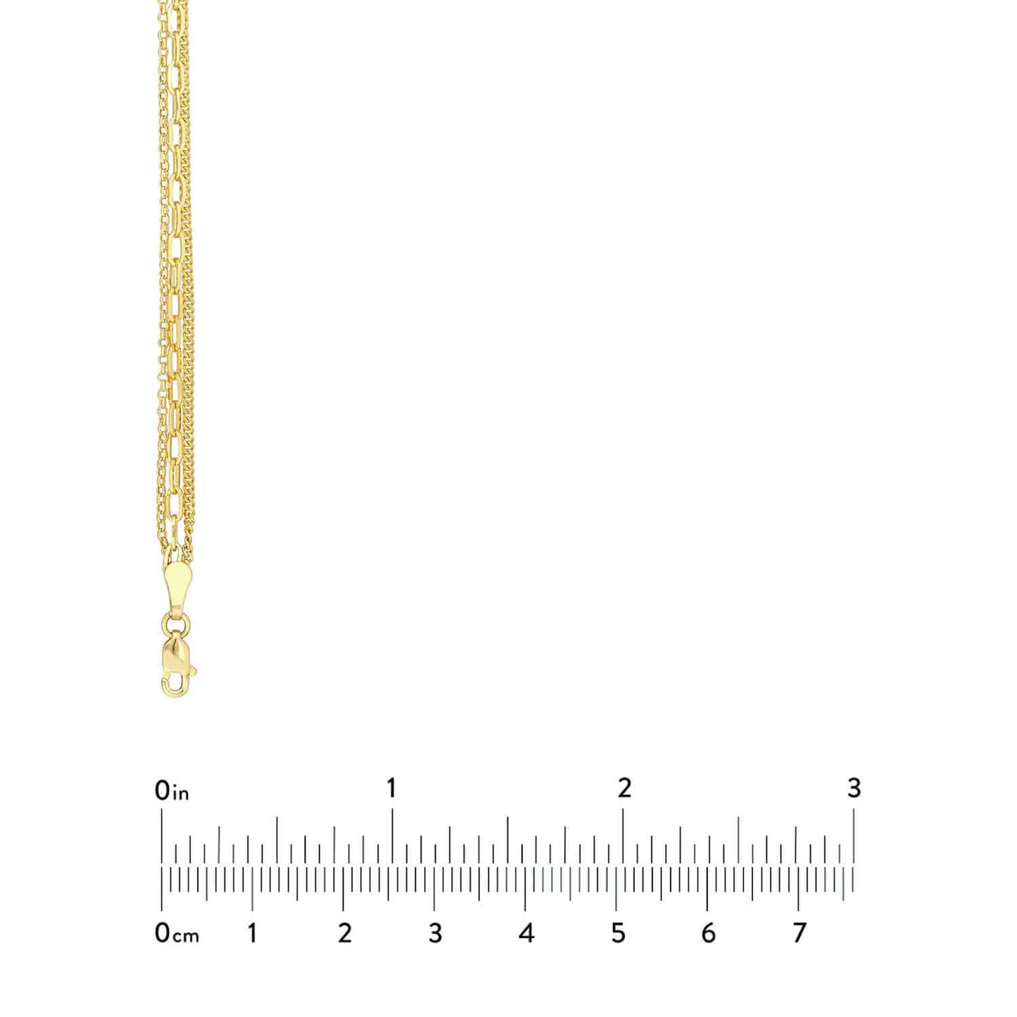 14K Gold Rolo Paper Clip Curb Chain Triple Layered Necklace 16"-18"