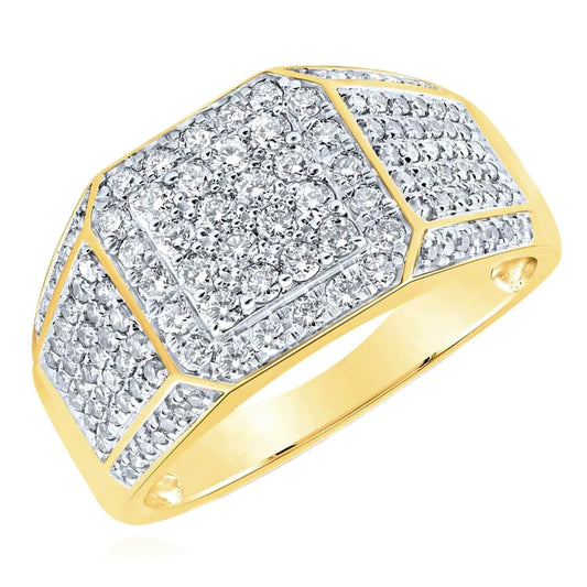 1CTW Natural Diamond 10K Yellow Gold Square Signet Ring