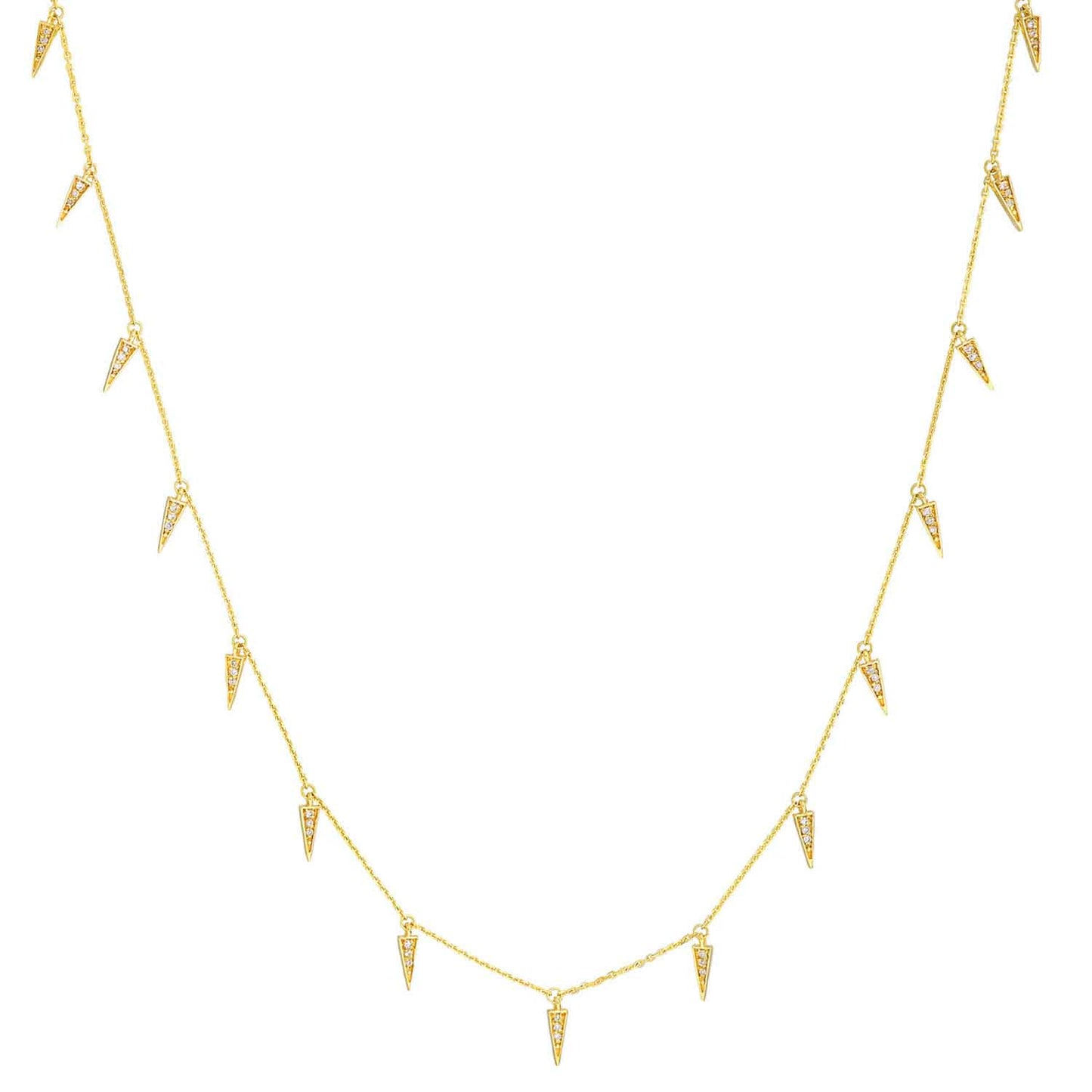 0.25CTW Natural Diamond 14K Gold Spike Spear Drops Chain 20"