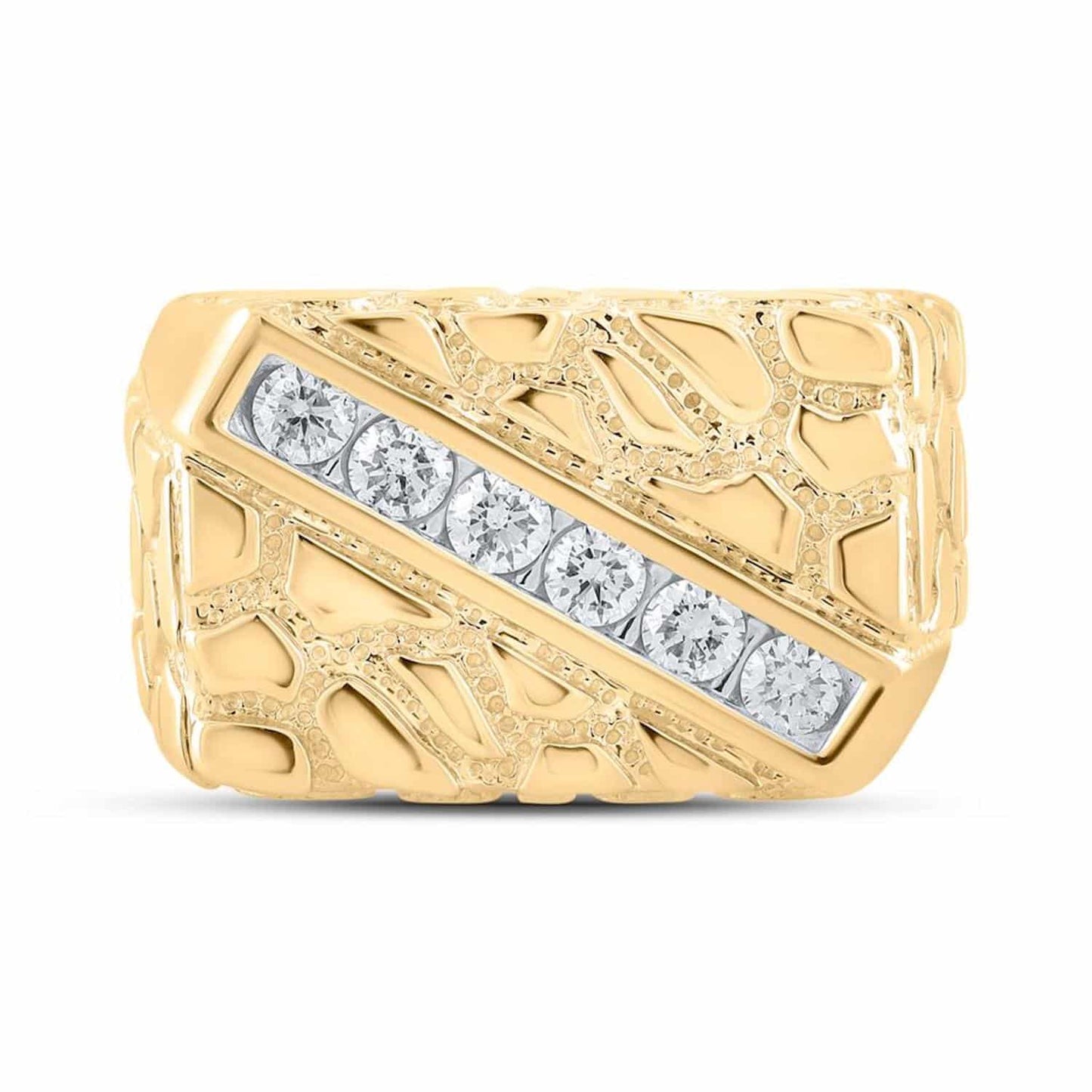 0.50CTW Natural Diamond 10K Gold Sideways Rectangular Signet Nugget Ring