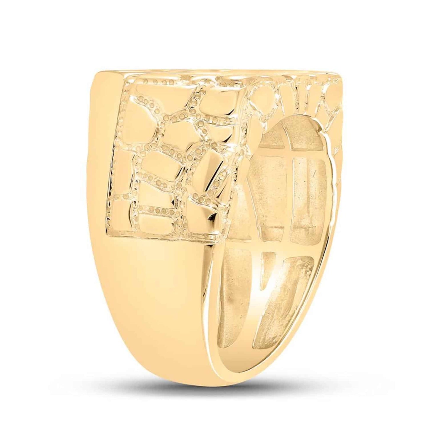 0.50CTW Natural Diamond 10K Gold Sideways Rectangular Signet Nugget Ring