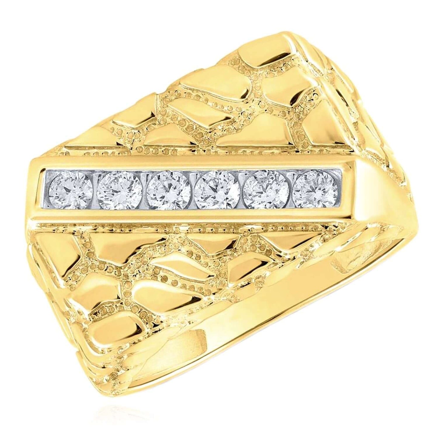 0.50CTW Natural Diamond 10K Gold Sideways Rectangular Signet Nugget Ring