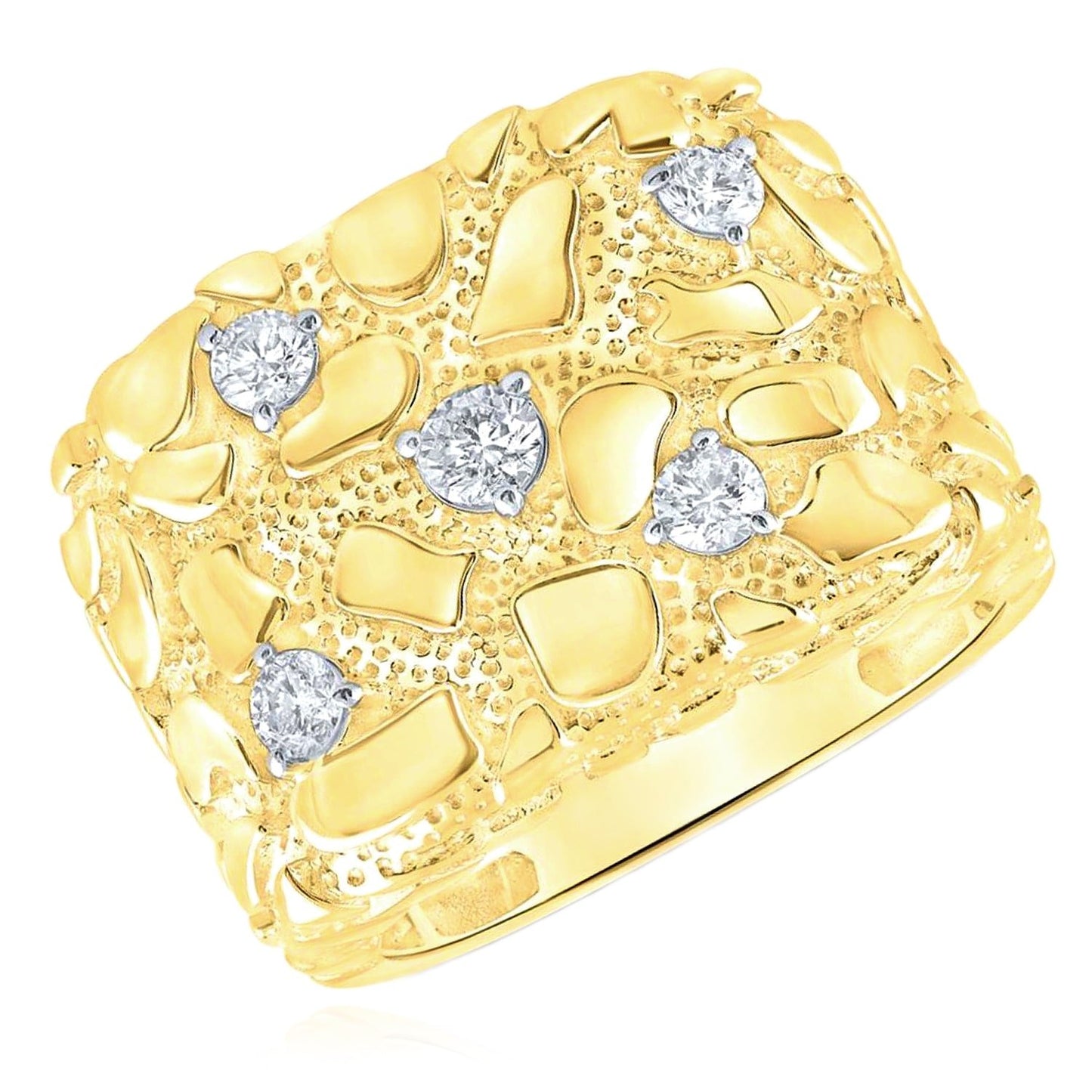 0.60CTW Real Diamond 10K Real Gold 18mm Nugget Signet Ring
