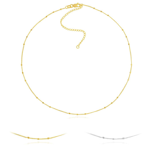 14K Yellow White Gold Saturn Station Choker Necklace (Hollow) 13"-16" Adjustable