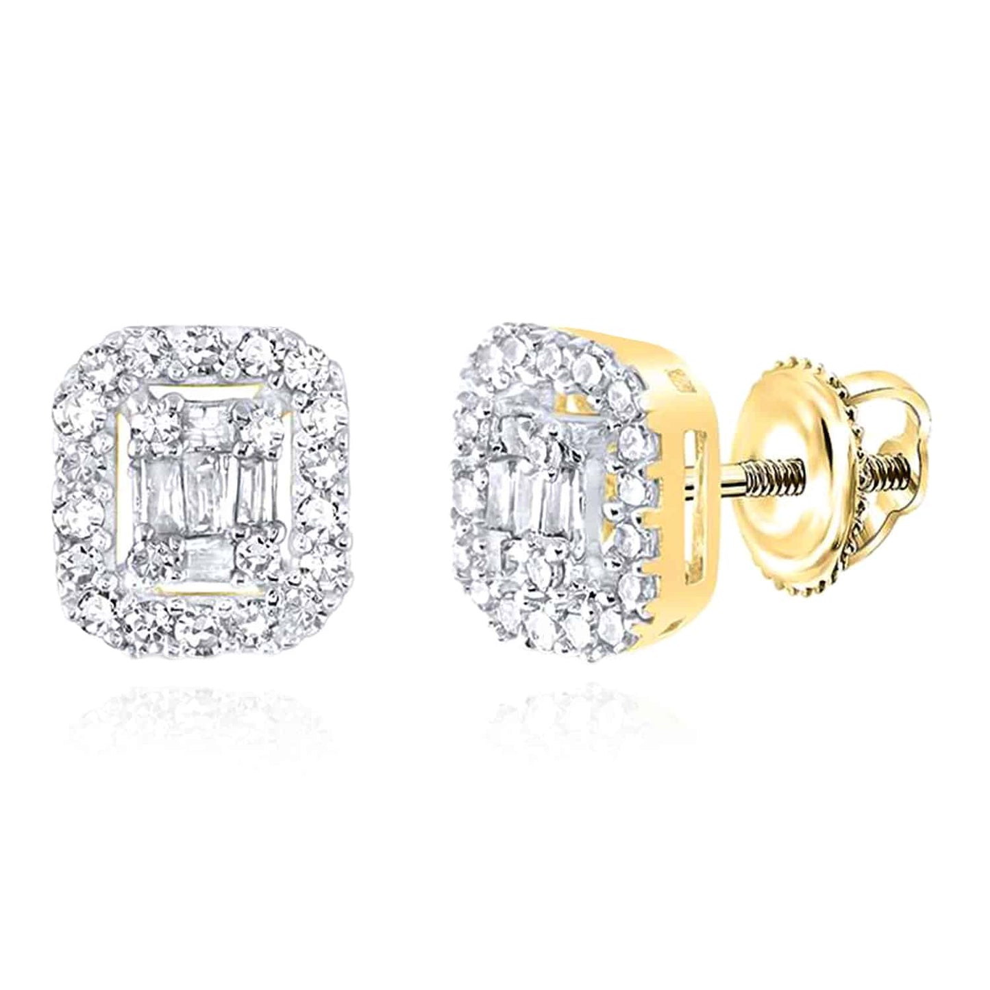 0.23CTW Real Diamond 10K Real Gold White Cluster Screw Back Stud Earrings