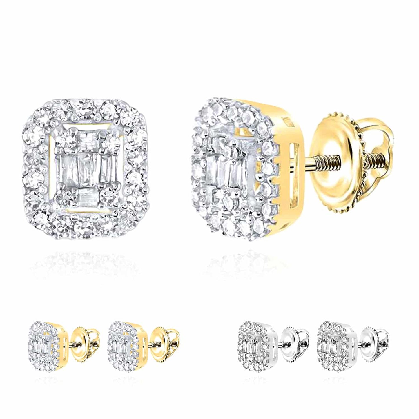0.23CTW Real Diamond 10K Real Gold White Cluster Screw Back Stud Earrings