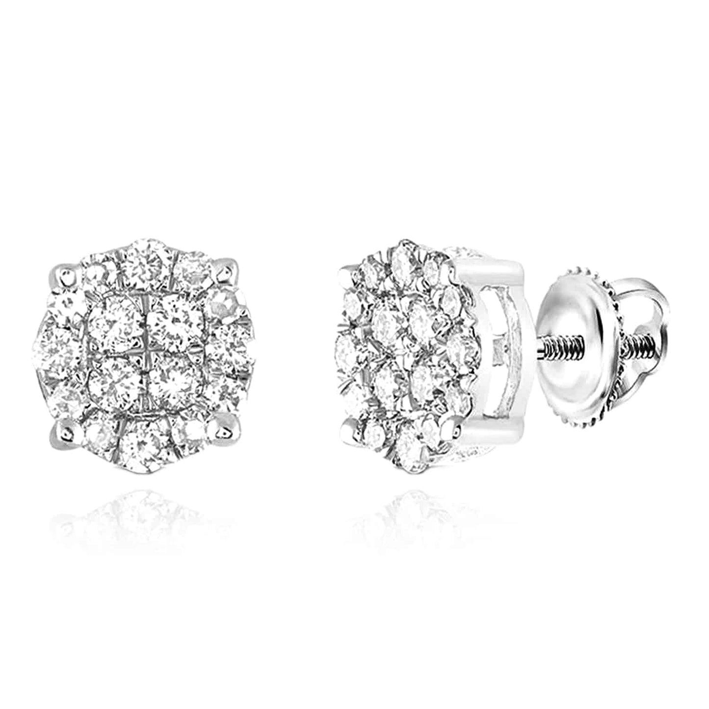 0.25CTW Real Diamond 14K Real Gold White Round Cluster Stud Earrings 5.5mm