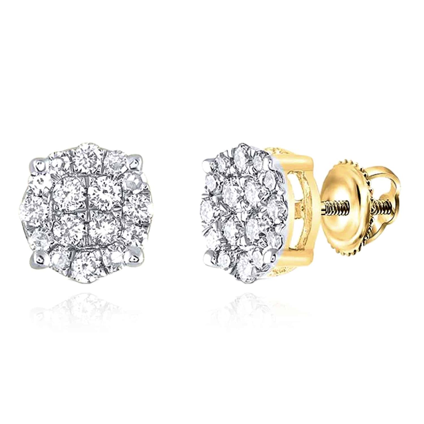 0.25CTW Real Diamond 14K Real Gold White Round Cluster Stud Earrings 5.5mm