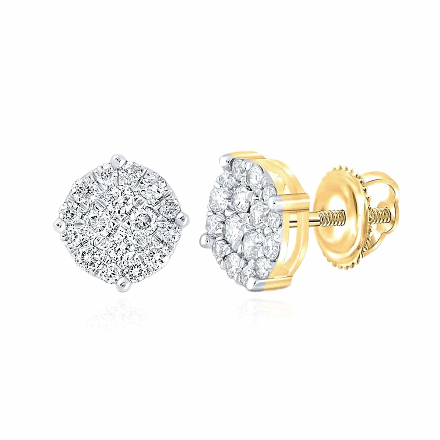 0.5-1CTW Natural Diamond 10K Yellow Gold Round Cluster Screw Back Stud Earrings