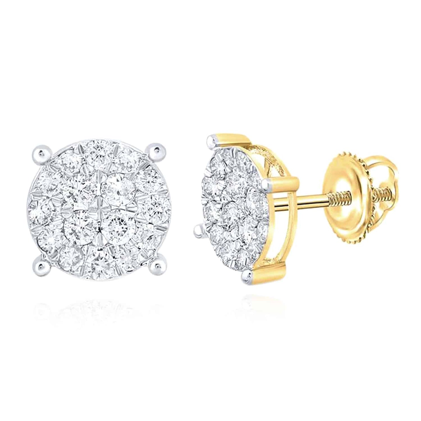 0.5-1CTW Natural Diamond 10K Yellow Gold Round Cluster Screw Back Stud Earrings