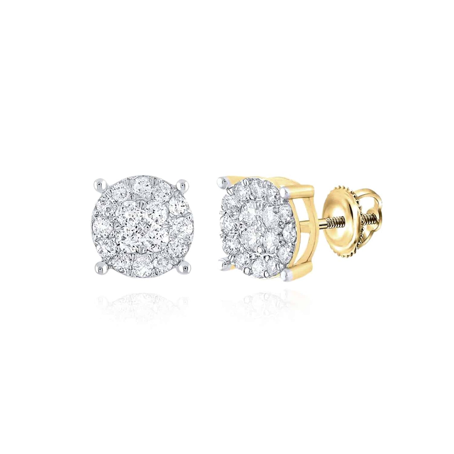 0.5-1CTW Natural Diamond 10K Yellow Gold Round Cluster Screw Back Stud Earrings
