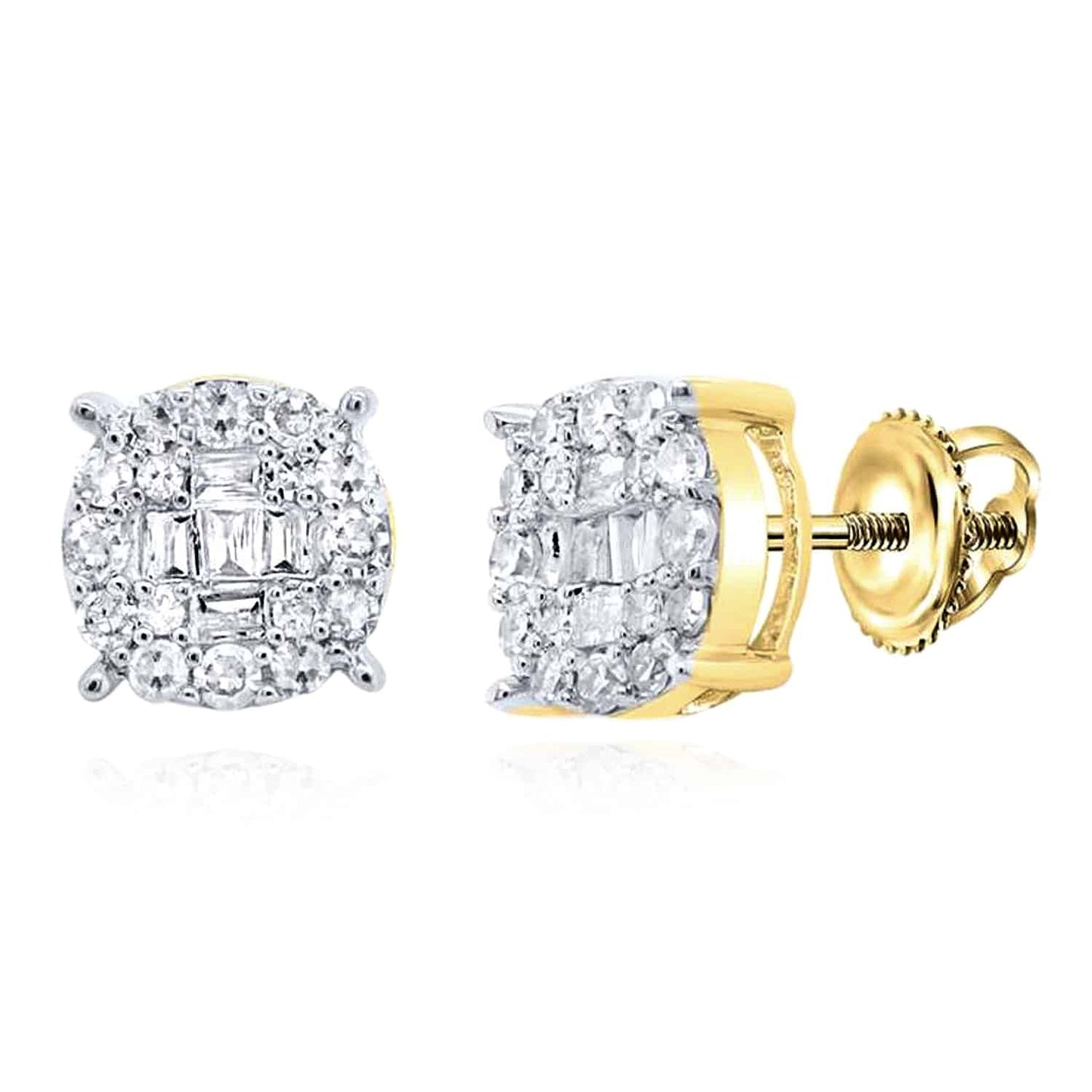 0.25CTW Real Diamond 10K Real Gold White Round Screw Back Stud Earrings