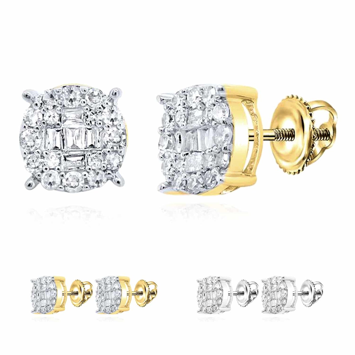 0.25CTW Real Diamond 10K Real Gold White Round Screw Back Stud Earrings