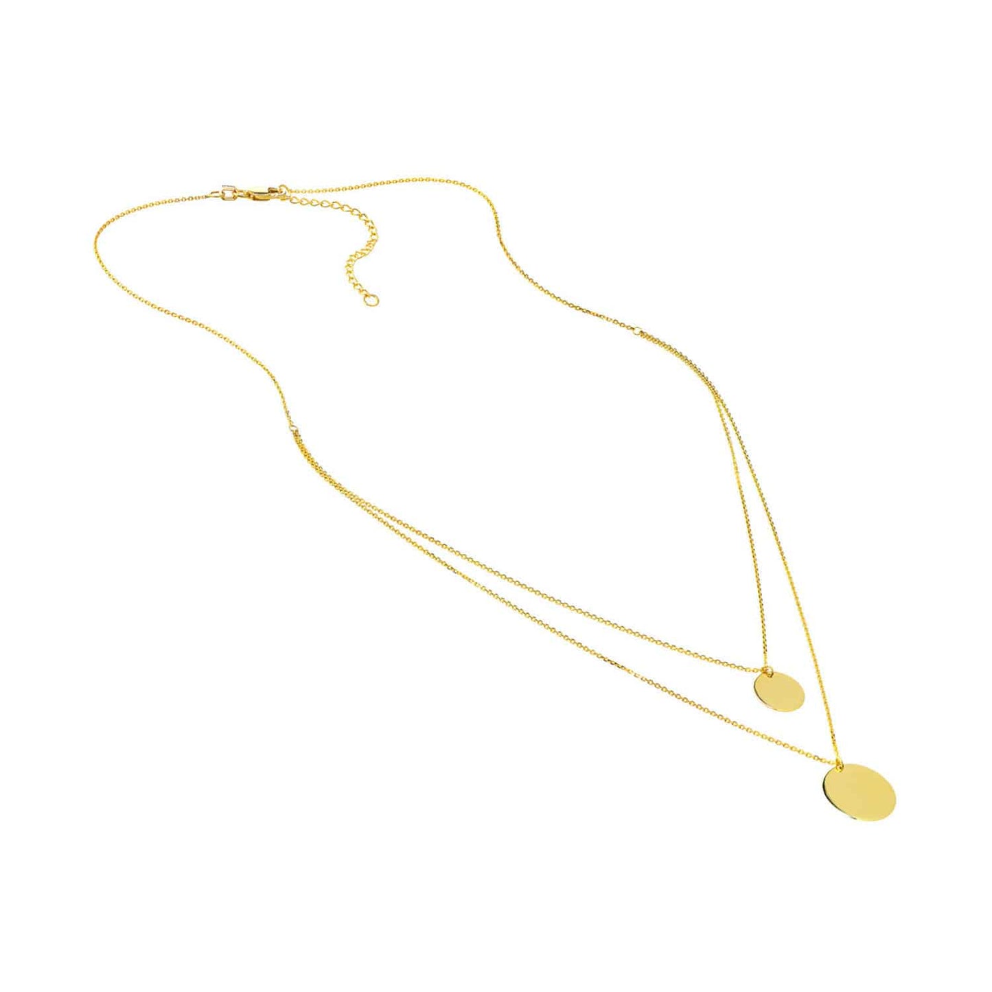 Engravable 14K Gold Round Personalized Double Necklace 16"-18"